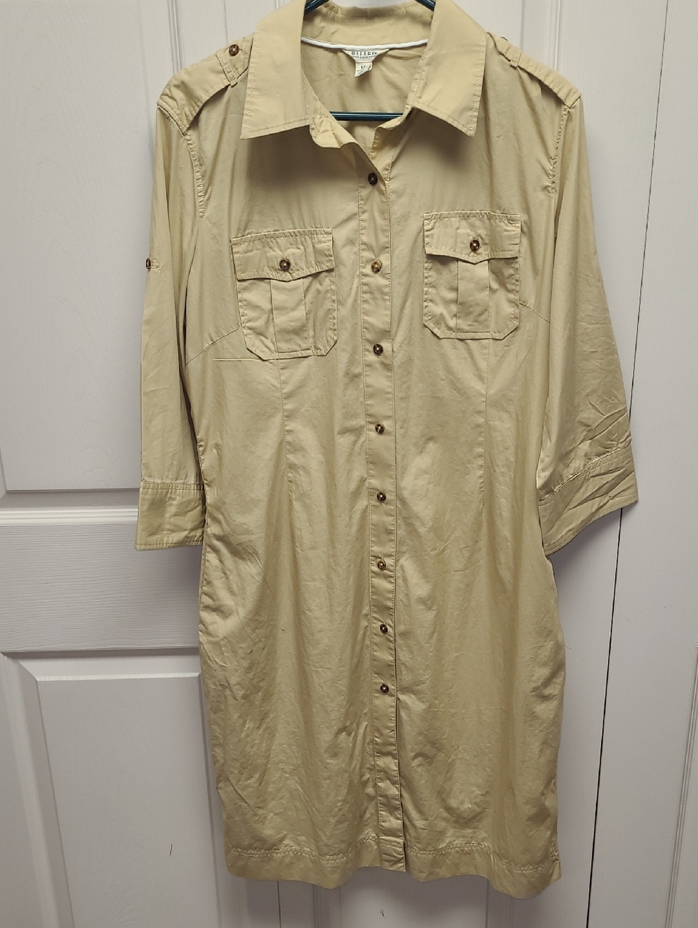 Bitten by Sarah Jessica Parker Cotton khaki Tan button down casual Shirt Dress